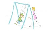 Illustrated Lady Pushing Child on a Swing